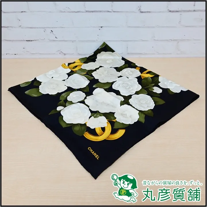 シャネル スカーフ ストール カメリア シースルー 黒